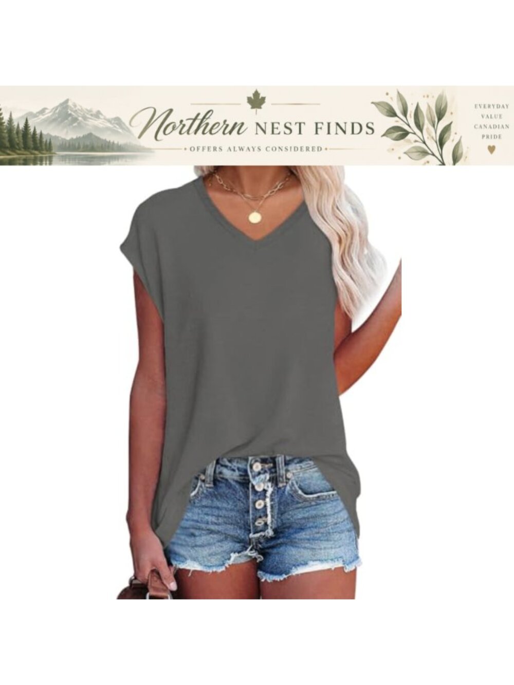 Cap Sleeve V Neck T Shirt Women Loose Fit Casual Beach Vacation Top